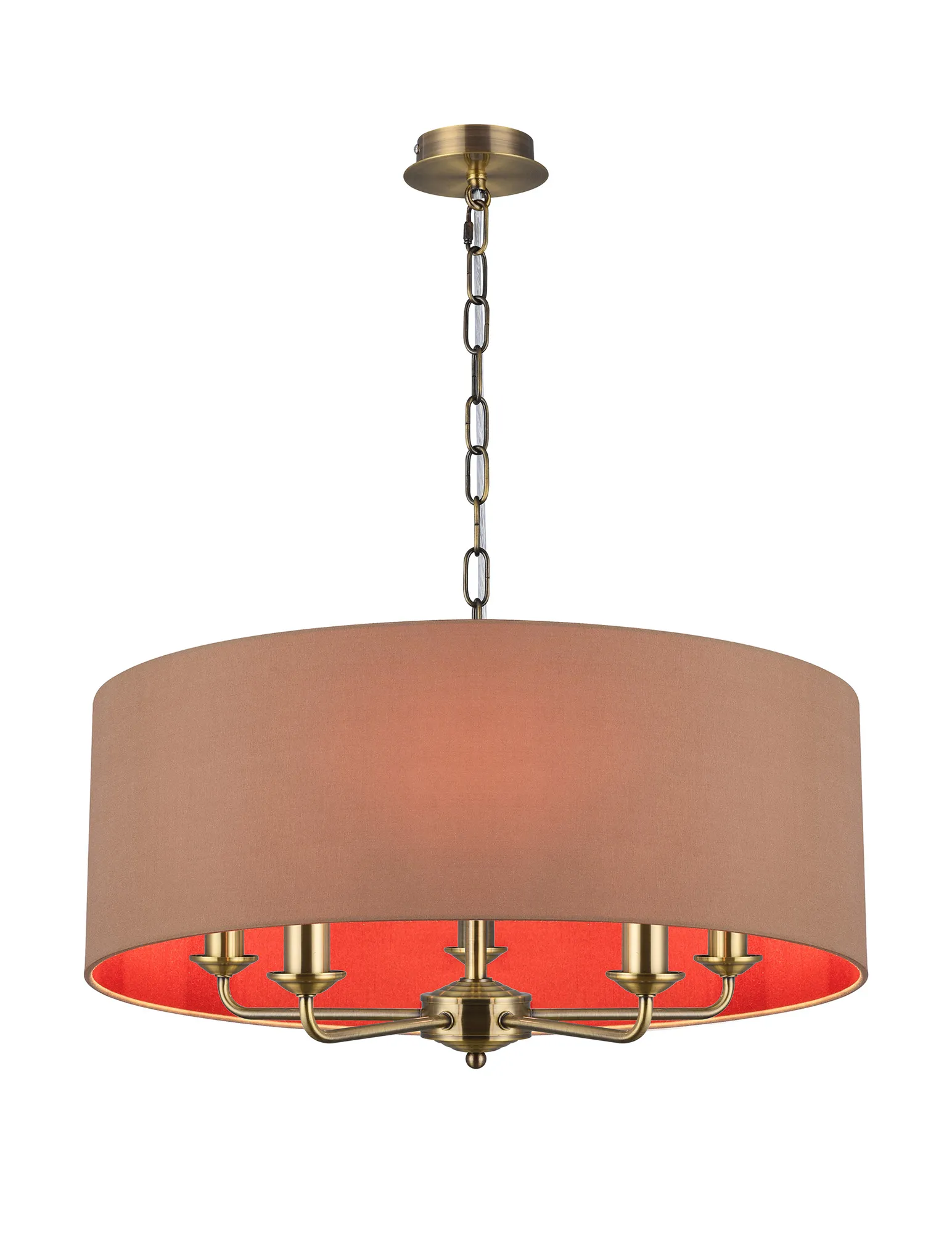 DK0667  Banyan 60cm 5 Light Pendant Antique Brass, Antique Gold/Ruby